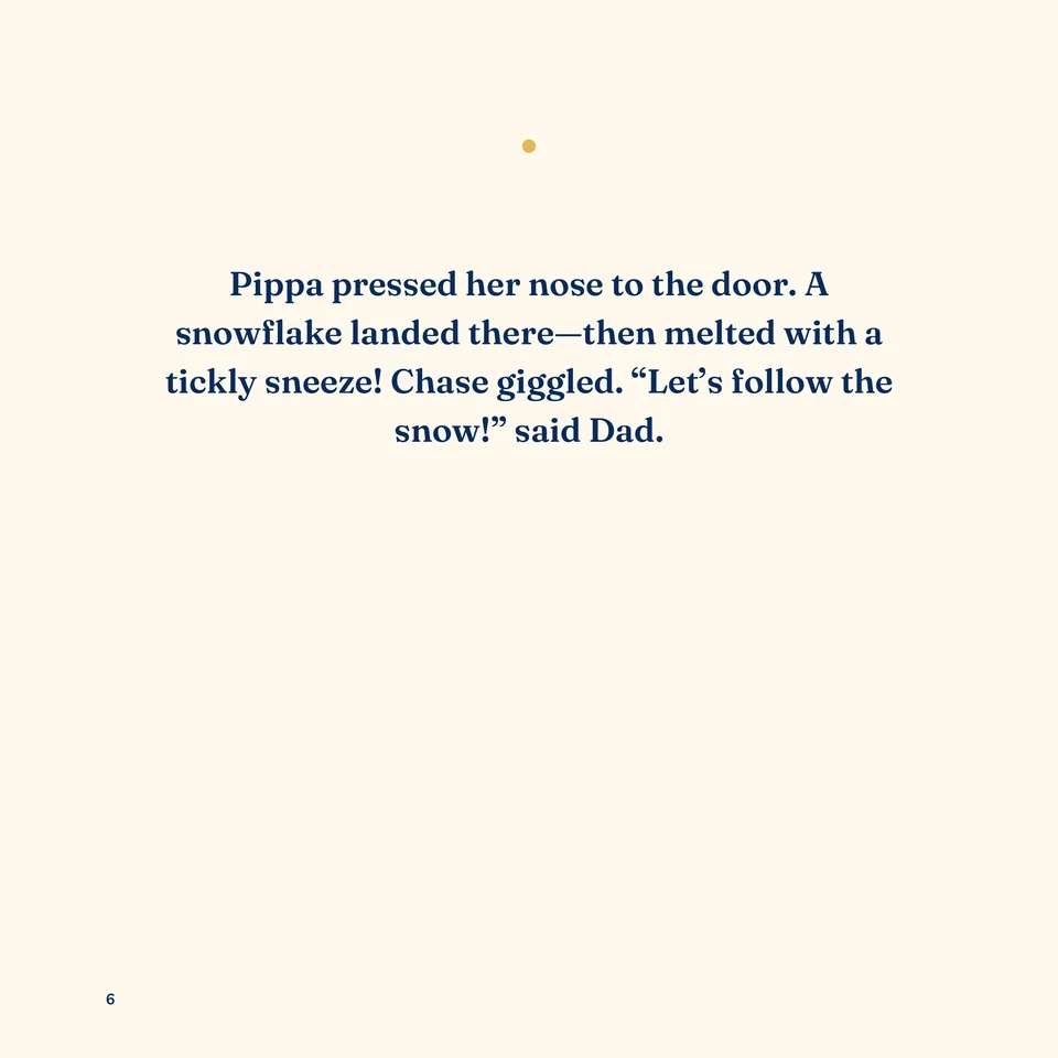Sample book page, page 6 of Chase and the Snowiest Night